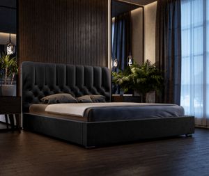 GRAINGOLD Designerbett 180x200 Roma - Doppelbett mit Bettkasten und Lattenrost - Schöner und Eleganter Stil, Samtstoff - Schwarz