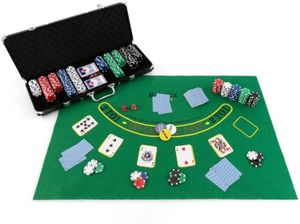 COSTWAY Pokerset mit 500 Laser-Chips, Pokerkoffer Alu, Pokerchips, Poker Komplett Set, Pokerkoffer mit Tuch/2 Pokerdecks (Schwarz)