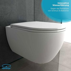 Alpenberger Keramikschüssel mit WC-Sitz | Spülrandlos WC | Wand WC inkl. WC-Sitz und Soft-Close Funktion | Toilette mit Nano-Beschichtung