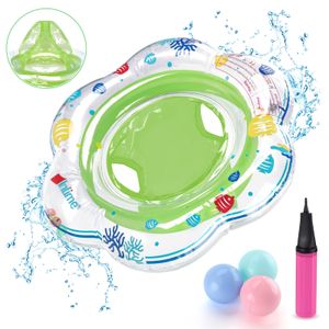 Baby Schwimmring Schwimmsitz Aufblasbarer Schwimmhilfe, Baby Float mit Luftpumpe und 3 Bälle perfekt für Kleinkender ab 6 Monate bis 3 Jahre (Grün)