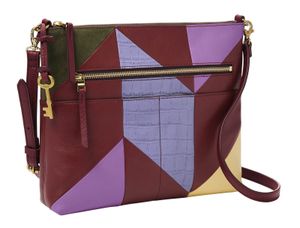 FOSSIL Leder Umhängetasche Fiona Crossbody Patchwork rot violett