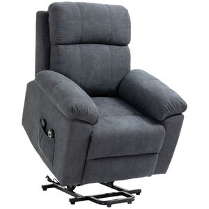 HOMCOM Sessel mit Aufstehhilfe, Relaxsessel mit Liegefunktion, Massagesessel mit Seitentasche, TV-Sessel mit Fernbedienung, Fernsehsessel mit Leinentoptik, Grau