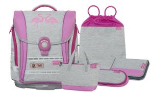 McNeill ErgoLight COMPACT FLEX Flamingo Schulranzenset mit Sportschuhbeutel, Etui gefüllt, Etuibox, Fashionbag XS