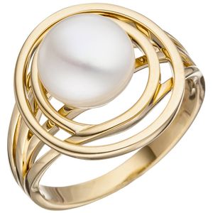JOBO Damen Ring 58mm 585 Gold Gelbgold 1 Süßwasser Perle Perlenring Goldring