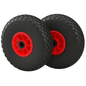 2 x PU Rad Ø 260 mm 3.00-4 Nadellager Ersatzrad Bollerwagen Sackkarren PANNENSICHER, schwarz/rot