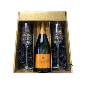 Geschenkbox Champagner Veuve Clicquot - Gold -1 Brut - 2 Champagnergläser Anton Studio Design