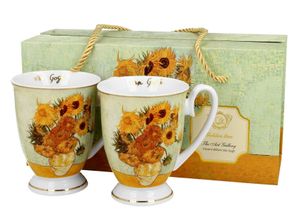 Zestaw 2 kubków do kawy Duo Van Gogh, Sunflowers wykonanych z porcelany, kubek, filiżanka do herbaty, filiżanka do kawy z uchwytem 320 ml