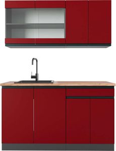 Vicco Singleküche R-Line, 140 cm , AP Eiche, Rot/Anthrazit