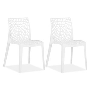 Homestyle4u 2465, Gartenstuhl weiß 2er Set stapelbar wetterfest Gartenmöbel Stühle aus Kunststoff modern