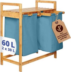 Lumaland Wäschekorb Bambus 2 ausziehbare Wäschesäcke Wäschesammler Ablage praktisch Stoffsäcke Bambusholz 73 cm Höhe x 64 cm Breite x 33 cm Tiefe