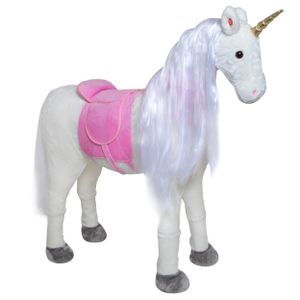Pink Papaya Riesenpferd "Lissy" 105 cm Einhorn bis 100 kg belastbar Super Plüsch Reitpferd mit Sound und langer Mähne