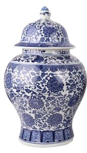Fine Asianliving Chinesisches Deckelvase Porzellan Lotus Blau Weiß D27xH42cm Dekorative Vase Blumenvase Orientalische Keramik Vase Dekoration Vase Moderne Tischdekoration Vase