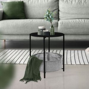 ML-Design Odkládací stolek s odnímatelným podnosem, Ø 46x51 cm, černý, z kovu, konferenční stolek včetně koše jako úložného prostoru, odkládací stolek do obývacího pokoje Odkládací stolek do obývacího pokoje Noční stolek