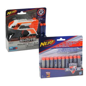 Nerf Gun Blaster Micro Shots Rough Cut 2x4 + 10 Sonderedition Darts grau