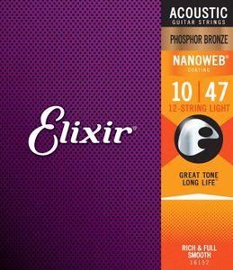 Elixir 16152 Nanoweb  Phosphor Bronze 10-47 - Struny Pre 12 Strunovú Akustickú Gitaru