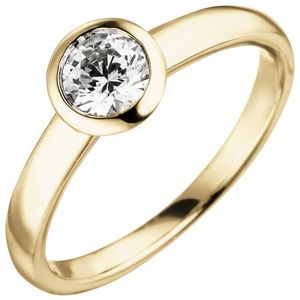 Damen Ring 585 Gold Gelbgold 1 Diamant Brillant 0,50 ct. Diamantring Solitär