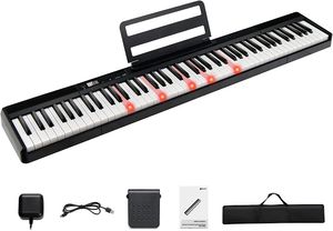 COSTWAY 88 Tastatur Elektroklavier, Digitale Keyboard tragbar (128 Rhythmen, 128 Töne und 20 Demos) Musikinstrument Set für Kinder und Erwachsene