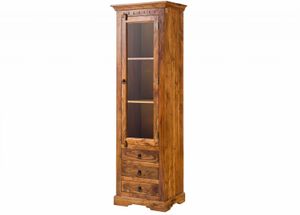 MASSIVMOEBEL24 Vitrine Akazie 60x44x190 honig  lackiert OXFORD #0528
