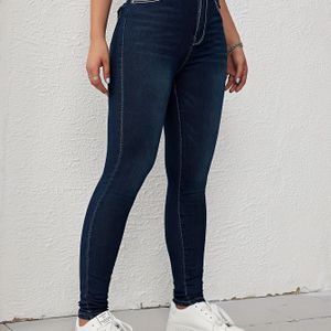 Dunkle Slim-Fit-Röhrenjeans, vielseitige Eingrifftaschen, leichter Stretch, lässige Denim-Hosen, Damen-Denim-Jeans und -Kleidung