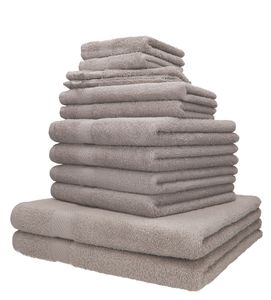 Betz 12-tlg. Handtuch-Set PALERMO 100% Baumwolle 2 Liegetücher 4 Handtücher 2 Gästetücher 2 Seiftücher  2 Waschhandschuhe Farbe - stone