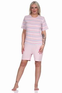 Damen Pflegeoverall kurzarm mit Reissverschluss am Rücken und am Bein in Ringeloptik, Größe:XL, Farbe:rosa