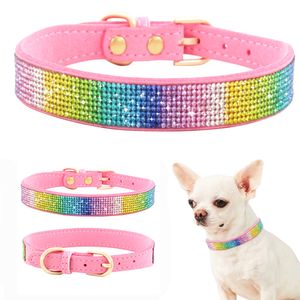 Hundehalsband Bunt Strass Lederband Welpen Katze Haustier Halsband, L(36-44cm), Pink