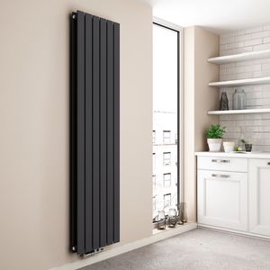Dizajnový panelový radiátor EMKE s vertikálnym dizajnom 1800x460mm antracitový plochý dvojvrstvový s centrálnym pripojením, 1670W