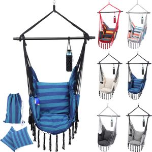 MIADOMODO® Hängesessel - Outdoor und Indoor, mit Kissen, Haken, für Kinder/Erwachsene, Balkon/Wohnzimmer/Garten/Camping, bis 150 kg, Faltbar, Blau - H MIADOMODO® Hängesessel - Outdoor und Indoor, mit Kissen, Haken, für Kinder/Erwachsene, Balkon/Wohnzimmer/Garten/Camping, bis 150 kg, Faltbar, Blau - H