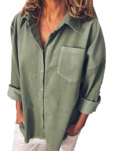 Damen Bluse  Langarm-Tops arbeiten Button-Hemden Lässige Revers Halsbluse, Farbe:Grün, Größe:5xl