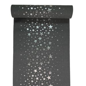 Tischläufer Sterne Metallic Grau / Silber 28 cm x 3 m - Weihnachten Tischdekoration