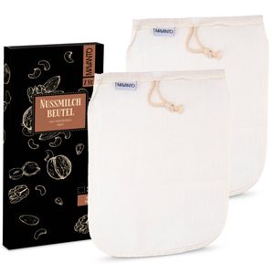 MAVANTO® Nussmilchbeutel Hanf 25 x 30 cm für selbstgemachte Mandelmilch, Hafermilch, Haselnussmilch & Säfte - wiederverwendbar & waschbar (U-Form, 2x Stück)