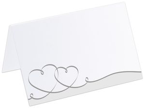 PRICARO Tischkarten "Geschwungene Herzen", Silber, 50 Stück