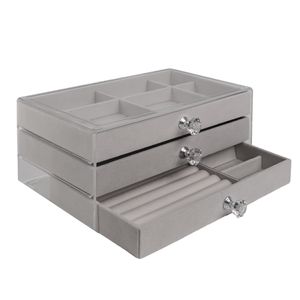 Intirilife šperkovnica s 3 zásuvkami v sivej farbe - 23,5 x 15 x 10,5 cm - Šperkovnica na prstene náramky náušnice náhrdelníky úložný box organizér šperkovnica