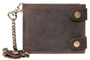 Pánska peňaženka z pravej pevnej hovädzej kože bez loga alebo nápisov s 50 cm dlhou retiazkou s koženým pútkom na zapínanie