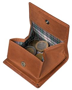 Benthill Leder Münzbörse - Wiener Schachtel aus echtem Leder - Minibörse mit Kleingeldschütte - Slim Wallet - Leder Minigeldbörse - Münzen Geldbörse (Braun)