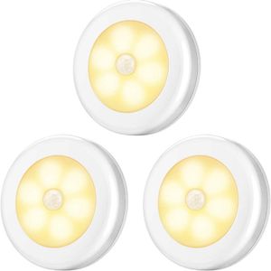 3 Stück 6 LEDs Nachtlicht Mit Bewegungsmelder Sensor,Auto On/Off,für Flur, Küche, Schlafzimmer, Treppe, Schrank (Magnetisch, Batteriebetrieben,Silber-,Warmweiß)