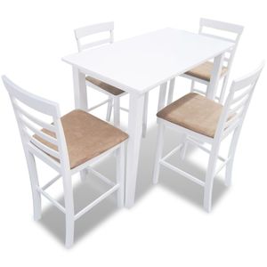 Biely drevený barový stôl a 4 barové stoličky, sada
