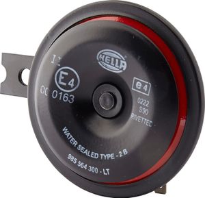 HELLA - Horn - S90 - 12V - 113dB(A) - Frequenzbereich: 350Hz - Tiefton - Gehäusefarbe: rot/schwarz - Flachsteckanschluss - 3AL 922 000-951