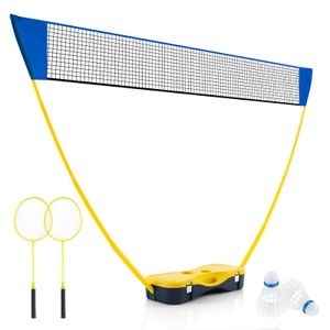 COSTWAY Badminton Netzständer, tragbares Federballspiel mit Schlägern, 2 Federbällen, Netz & Aufbewahrungsbox, Komplett Badminton Set für Badminton Tennis Volleyball im Innen- & Außenbereich