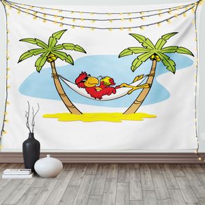 ABAKUHAUS Strand Wandteppich, Hängematte Palm Tree Shade, Wohnzimmer Schlafzimmer Heim Seidiges Satin Wandteppich, 200 x 150 cm, Mehrfarbig