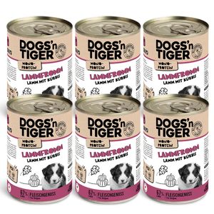 Dogs’n Tiger Junior, Hundefutter, Lammfromm, Hunde Nassfutter, Welpen Futter, Monoproteine, Lamm & Kürbis, 6x400g