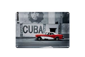 Blechschild 30x20cm Kuba Wandmotiv Che Guevara Auto rot-weißer Oldtimer Havanna