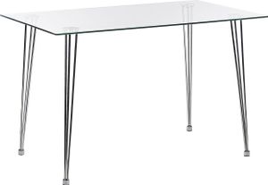 BELIANI Jedálenský stôl strieborný doska z tvrdeného skla obdĺžnikový 120 x 70 cm pre 4 osoby moderný dizajn BELIANI Jedálenský stôl strieborný doska z tvrdeného skla obdĺžnikový 120 x 70 cm pre 4 osoby moderný dizajn
