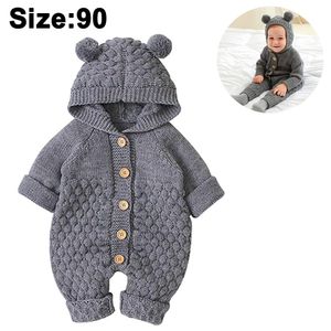 Baby Strampler mit Kapuze Neugeborene Mädchen Jungen Gestrickte Onesies Warme Pullover Overall Outfits(90cm,gray)