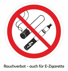 Verbotsschild "Rauchverbot - auch für E-Zigarette" Ø 60 mm