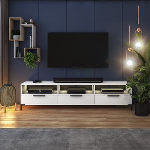 Selsey TV-Lowboard RIKKE - TV-Tisch in Weiß Matt / Weiß Hochglanz mit schlanken Füßen und LED, 160 cm breit