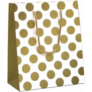 Luxuriöse Geschenktüte mit Kordelzug – 19 x 10 x 23 cm – Big Dots – Gold – 12 Stück