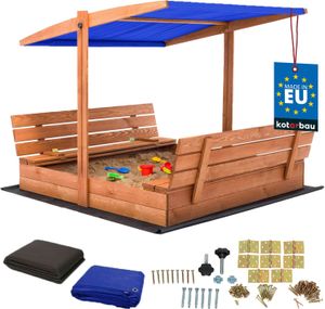 KOTARBAU® Sandkasten mit Abdeckung 140 x 140 cm Großer Braun Holzsandkasten mit Blau Dach Sandkasten mit Deckel Sandkasten mit Dach Gartenspielzeug Kinder imprägniert verschließbar mit Bänken KOTARBAU® Sandkasten mit Abdeckung 140 x 140 cm Großer Braun Holzsandkasten mit Blau Dach Sandkasten mit Deckel Sandkasten mit Dach Gartenspielzeug Kinder imprägniert verschließbar mit Bänken
