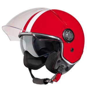 VINZ Parchi Jethelm mit Doppelvisier | Roller Helm Fashionhelm mit Streifen | In Gr. XS-XXL | Jet Helm mit Sonnenblende | ECE 22.06  | Motorradhelm mit Visier - Rot | M