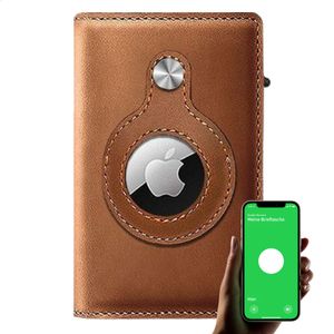 Airtag Wallet Braun - Luxuriöse Apple Airtag Portmonee - Ausziehbarer Kartenhalter für Herren und Damen - kartenetui mit Geldfach - Platz für 9